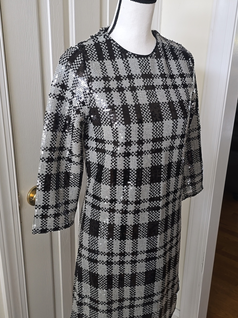 DRAPER JAMES WOMENS BLACK & WHITE SEQUIN SHEATH DRESS SIZE 4 - Picture 3 of 17